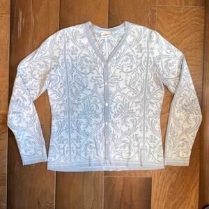 Dale of Norway Jacquard Blue and White Cardigan 100% Cotton Size M